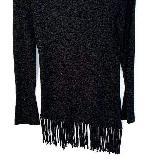 White House Black Market Fringe Black Metallic Asymmetrical Sweater - Picture 10 of 11